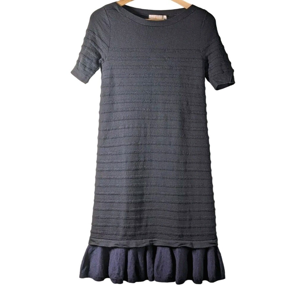 Tory Burch Giselle Black Dress Womens S Merino Wool Ruffle Hem Knee Length Fall